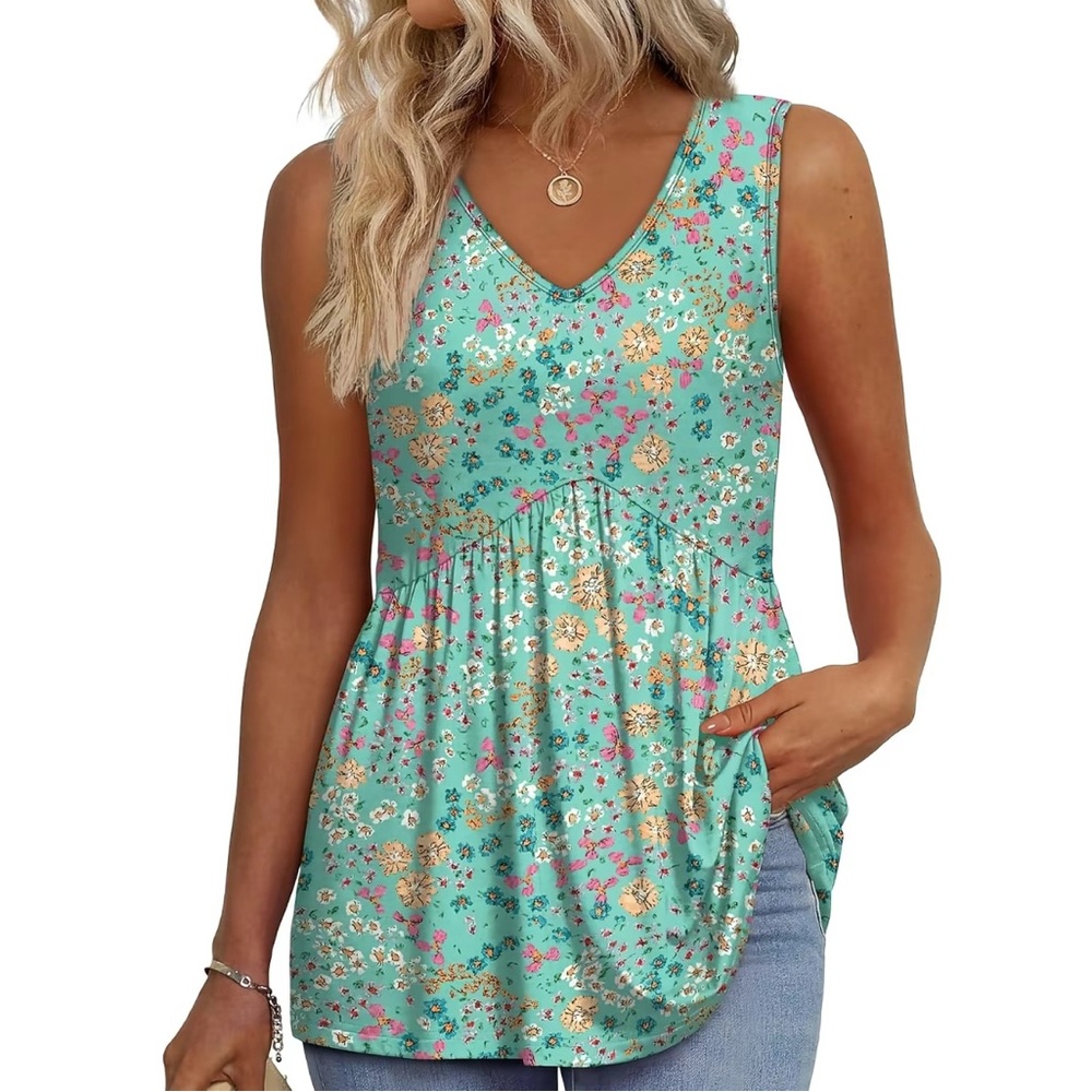 NWT Floral Sleeveless Tank Top - Teal Size XL